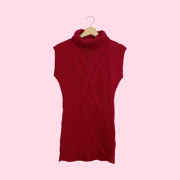 Red Knit Turtleneck Tunic Sweater (XS)