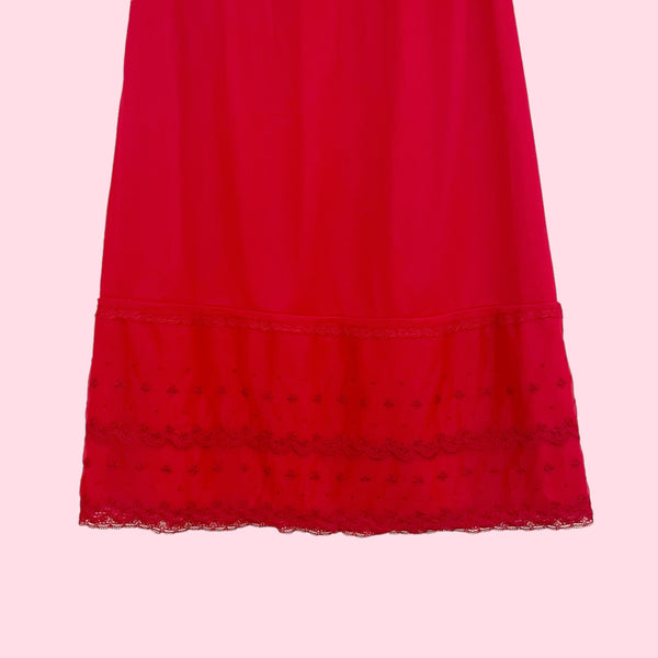 RED EMBROIDERED NYLON SLIP SKIRT (S)