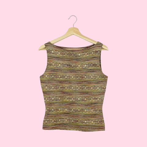 MULTICOLOR PATTERNED KNIT TANK (L)
