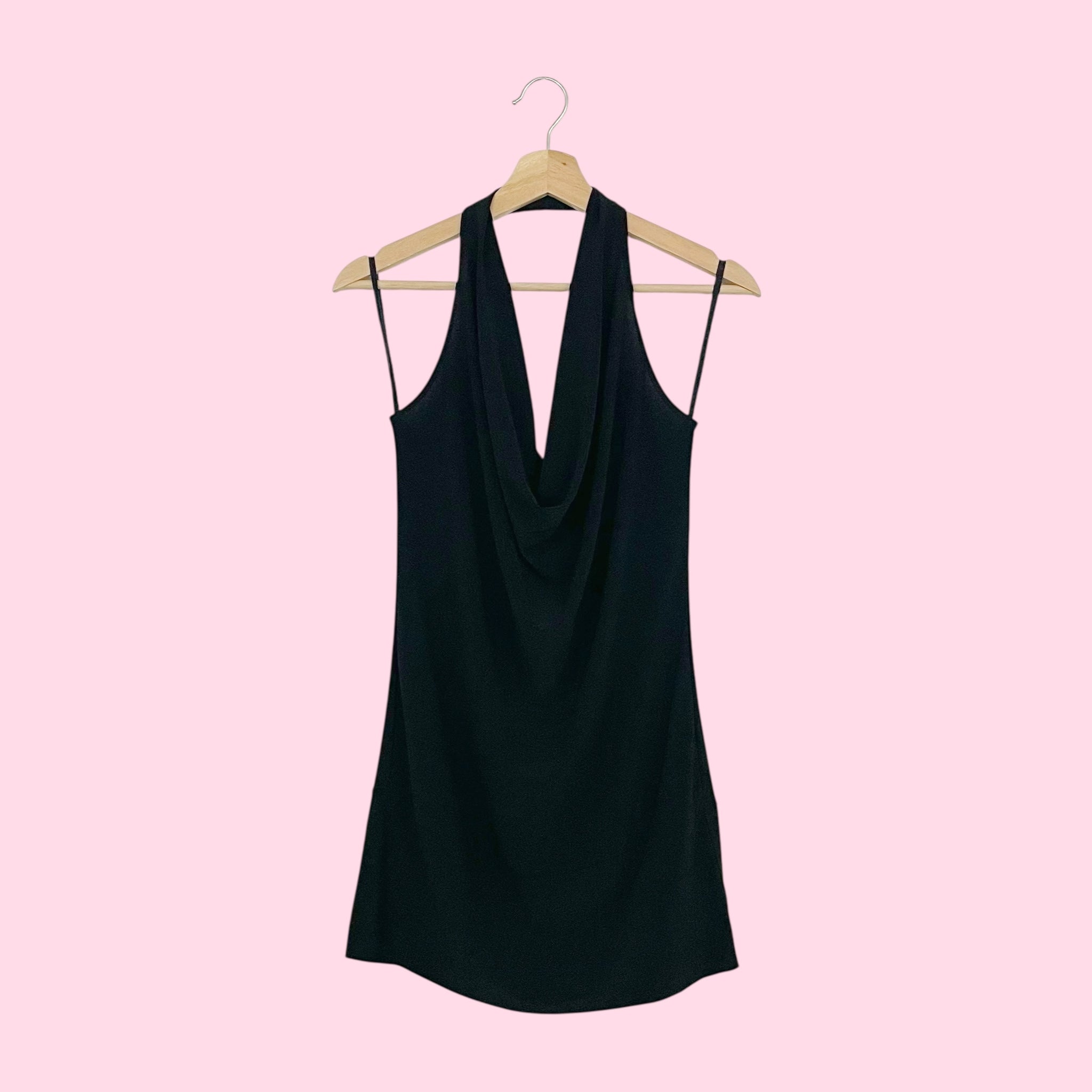 Y2K BLACK COWL NECK MINI DRESS (M/L)