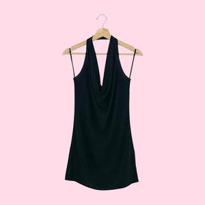 Y2K BLACK COWL NECK MINI DRESS (M/L)