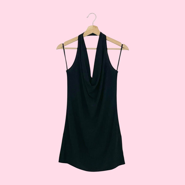 Y2K BLACK COWL NECK MINI DRESS (M/L)