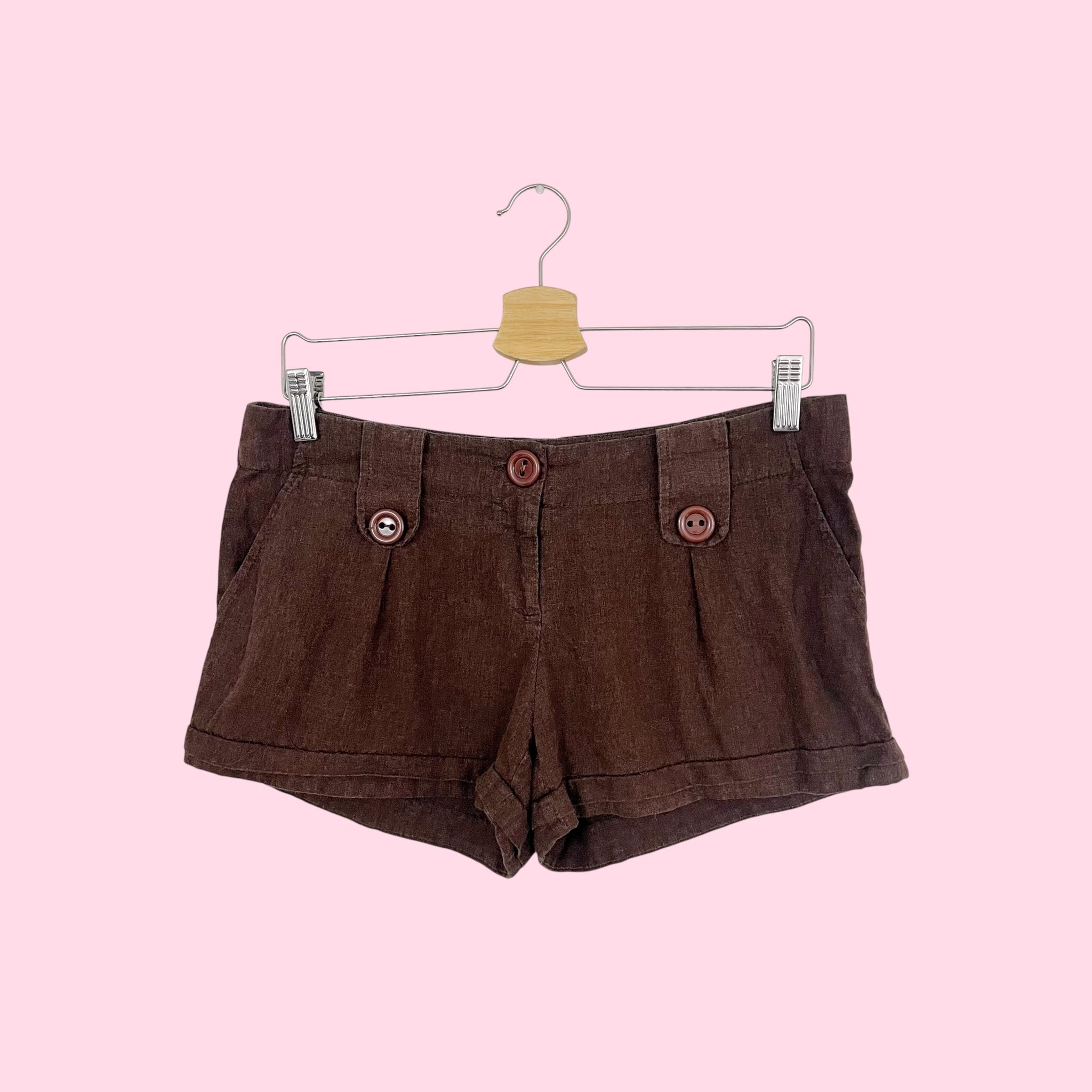 BROWN LINEN BLEND LOW RISE SHORTS (M)