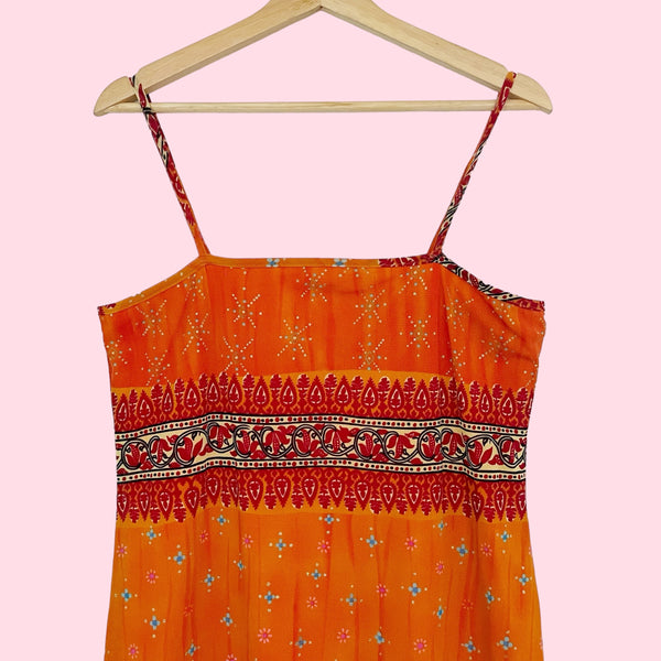 ORANGE PRINTED MESH DRESS (M)