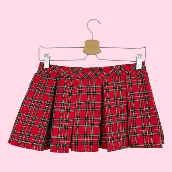 RED PLAID PLEATED MICRO MINI SKIRT (S/M)