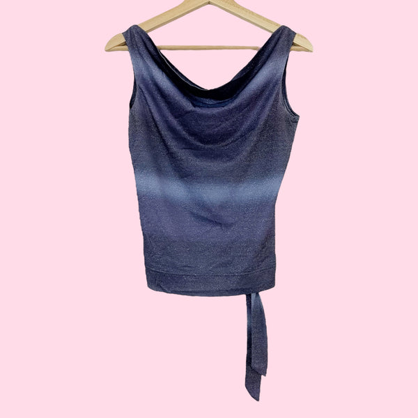 METALLIC BLUE COWL NECK TANK (S)
