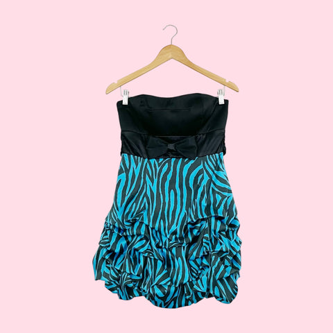 AQUA ZEBRA STRAPLESS PARTY DRESS (M)