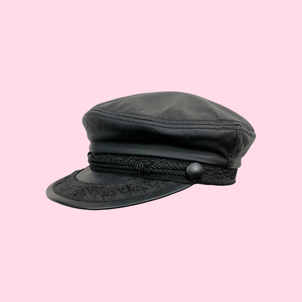 BLACK LEATHER FISHERMAN'S CAP