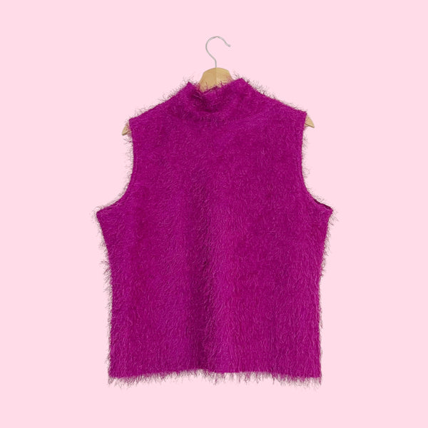 FUCHSIA FUZZY SLEEVELESS TOP (XL/XXL)