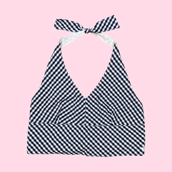 GINGHAM COTTON HALTER TOP (L)