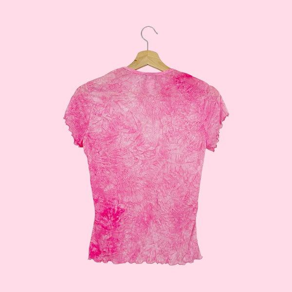 PINK TIE DYE MESH GLITTER DOT TOP (M)