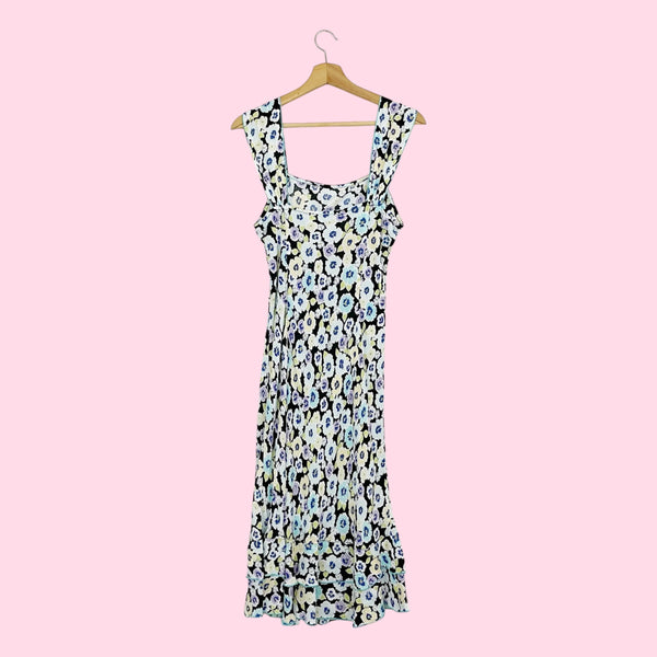 90S FLORAL RAYON MAXI DRESS (M)