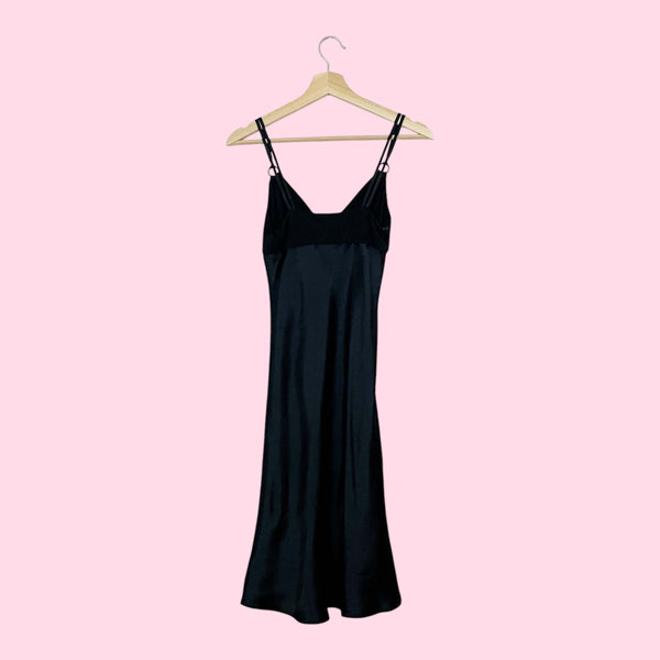 BLACK SATIN MIDI DRESS (XS)