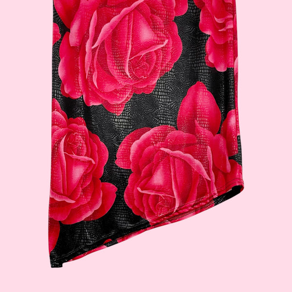 ROSE PRINT ASYMMETRICAL MIDI SKIRT (S)