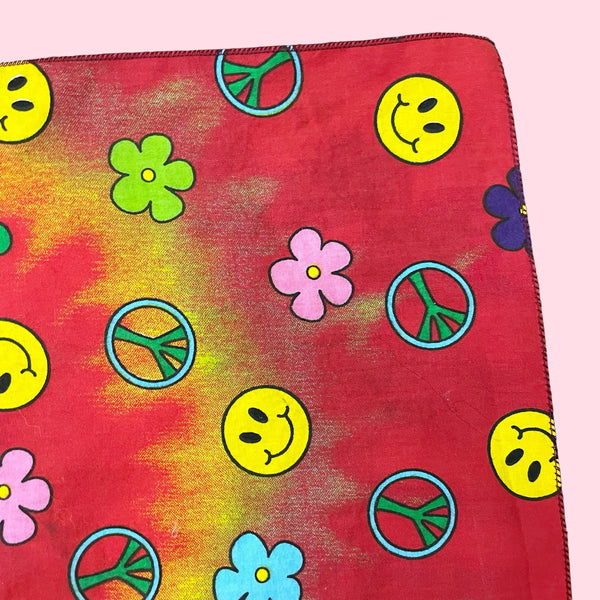 VINTAGE 90S TIE DYE PEACE SMILEY BANDANA