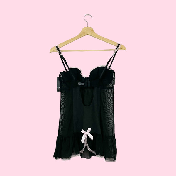 RAMPAGE BLACK + PINK LACE TRIM BABYDOLL (M)