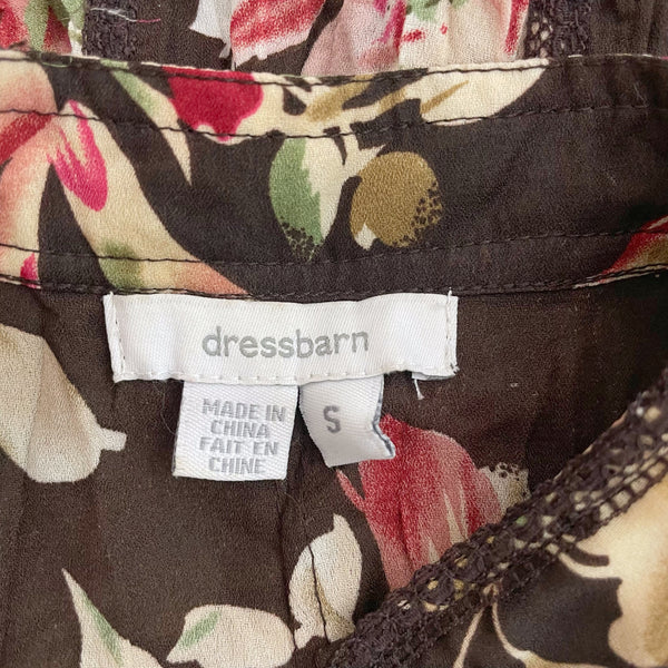 Y2K Brown Floral Ruched Blouse (S)