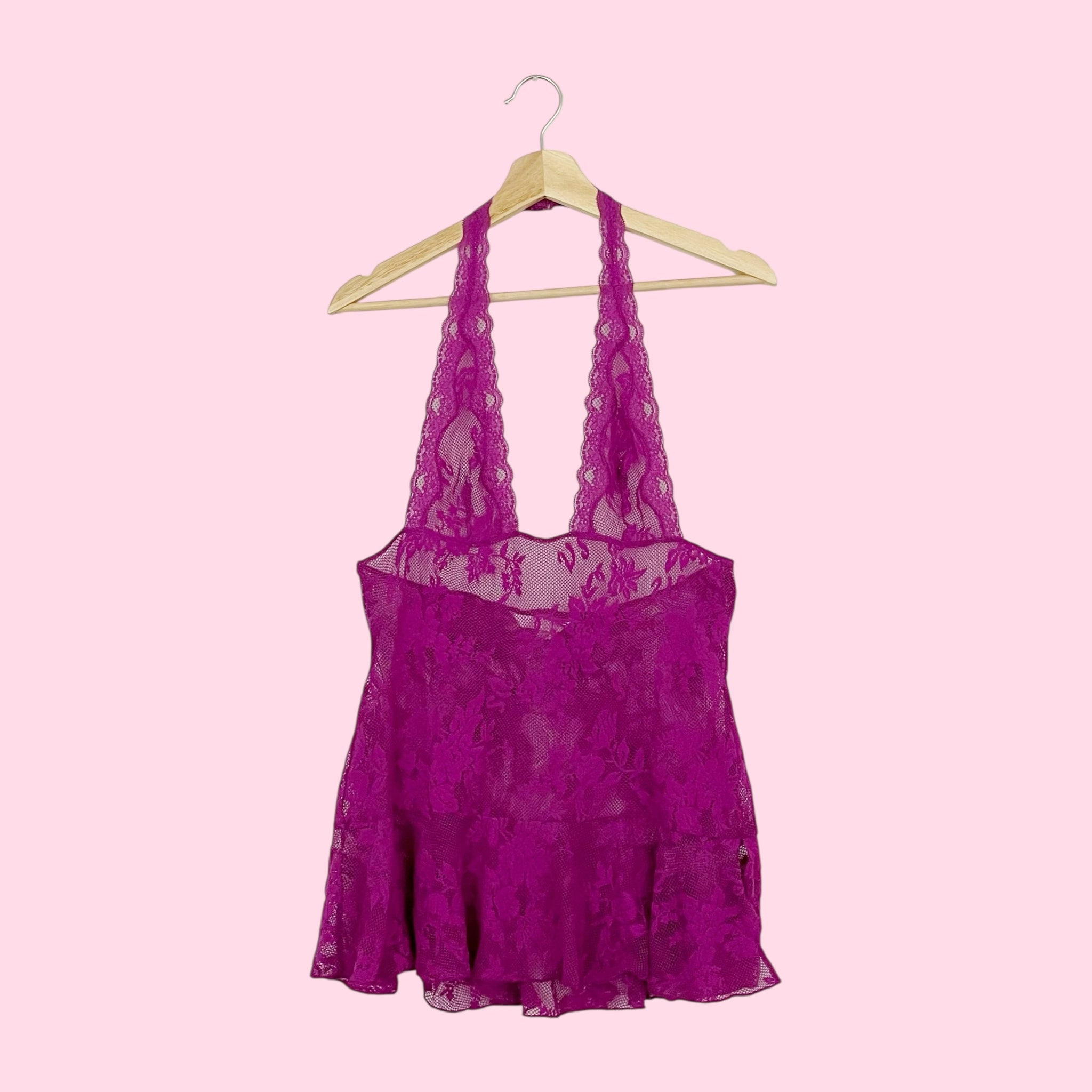 VICTORIA'S SECRET FLORAL LACE HALTER BABYDOLL (M)