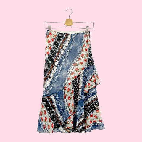 MIXED PRINT MIDI SKIRT (XS/S)