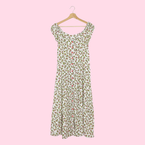 90S FLORAL PRINT GAUZE MAXI DRESS (S)