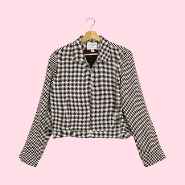 90s Express Brown + Cream Houndstooth Jacket (M)