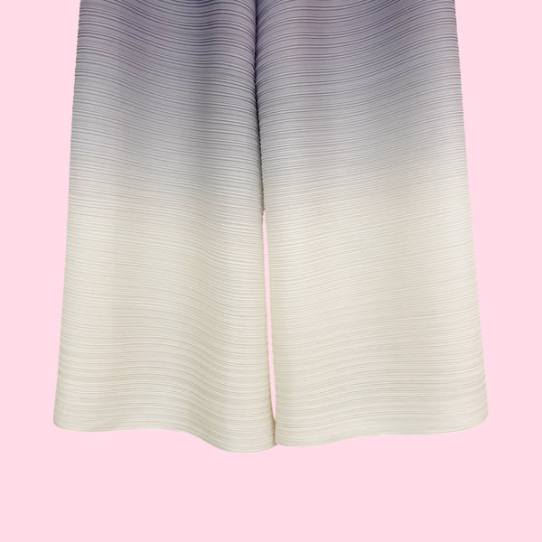 CREAM + GRAY OMBRE PLEATED WIDE LEG PANTS (S/M)