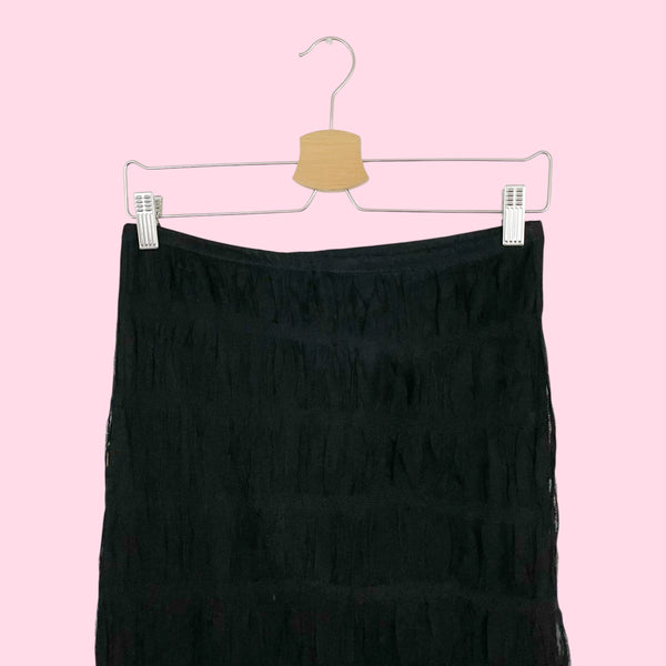BLACK WRINKLED MESH MIDI SKIRT (S/M)