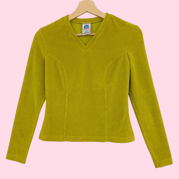 90S CHARTREUSE RIBBED VELOUR TOP (S)