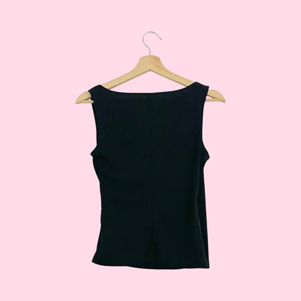 Black Ruched Crossover Tank (S)