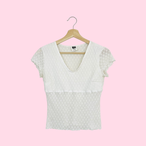 WHITE PATTERNED MESH TOP (S)