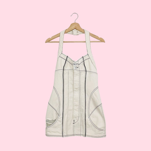 DIESEL CREAM DENIM HALTER MINI DRESS (XS)