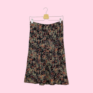 BLACK FLORAL PRINT MIDI SKIRT (S)