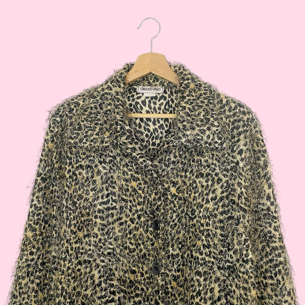 LEOPARD PRINT FUZZY OVERSIZED BLOUSE (XL)