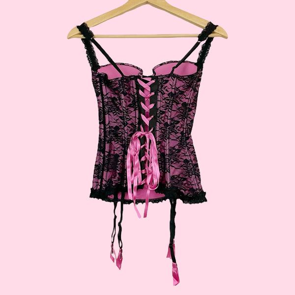 PINK + BLACK LACE CORSET (S/M)