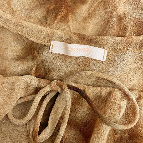 TAN TIE DYE SHEER BELL SLEEVE TOP (M/L)