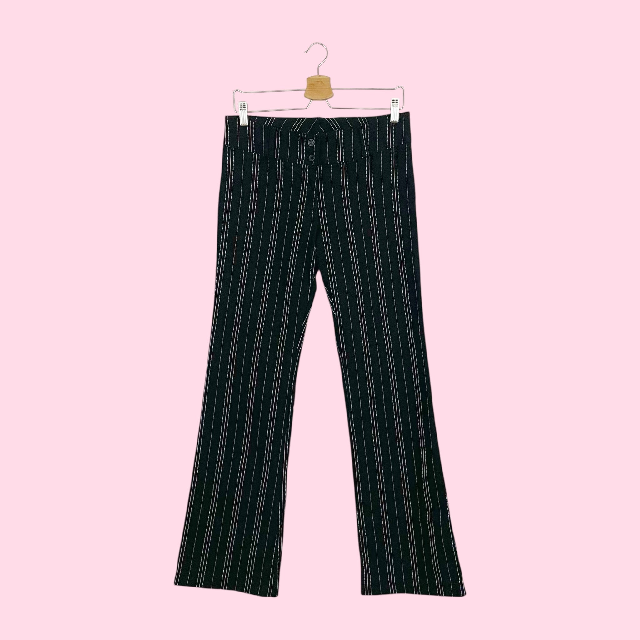 BLACK + PINK PINSTRIPE STRETCH OFFICE PANTS (L)