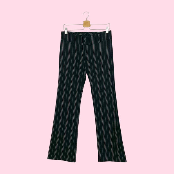 BLACK + PINK PINSTRIPE STRETCH OFFICE PANTS (L)