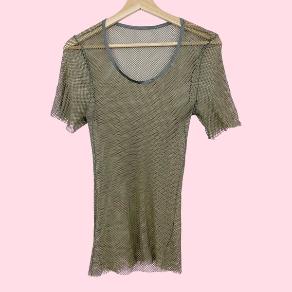 ARMY GREEN FISHNET TOP (S-L)