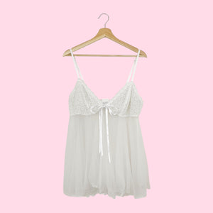 WHITE LACE BUST NYLON BABYDOLL (3X)