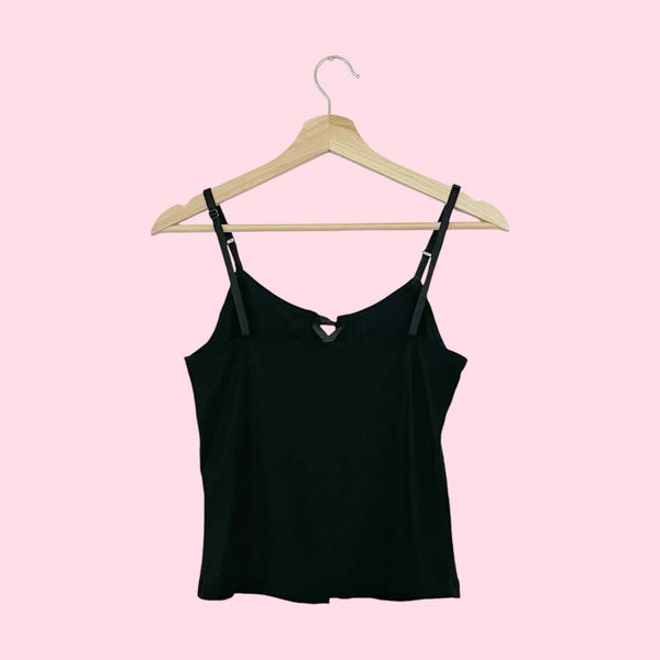 BLACK STRETCHY LACE UP TANK (M)