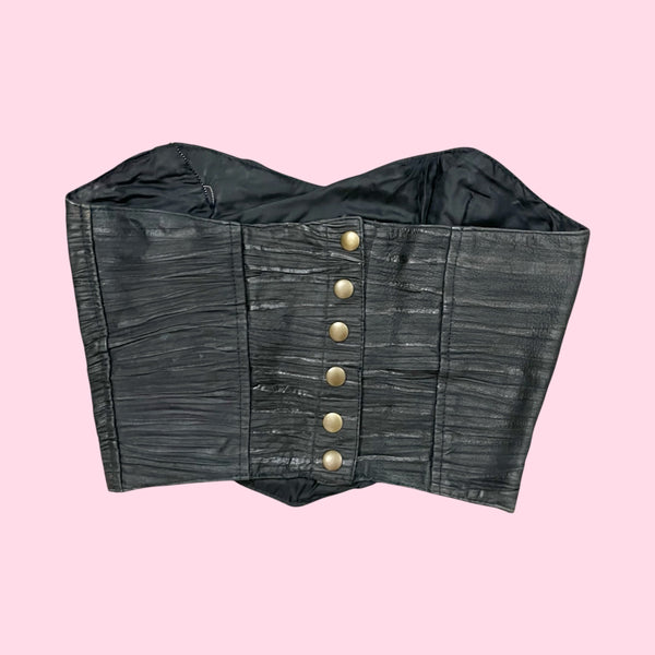 Black Textured Leather Bustier (S)
