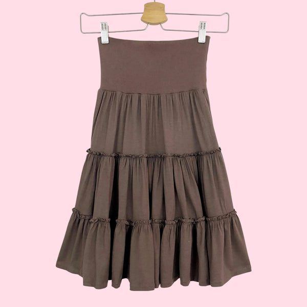 BROWN TIERED MIDI SKIRT (S)