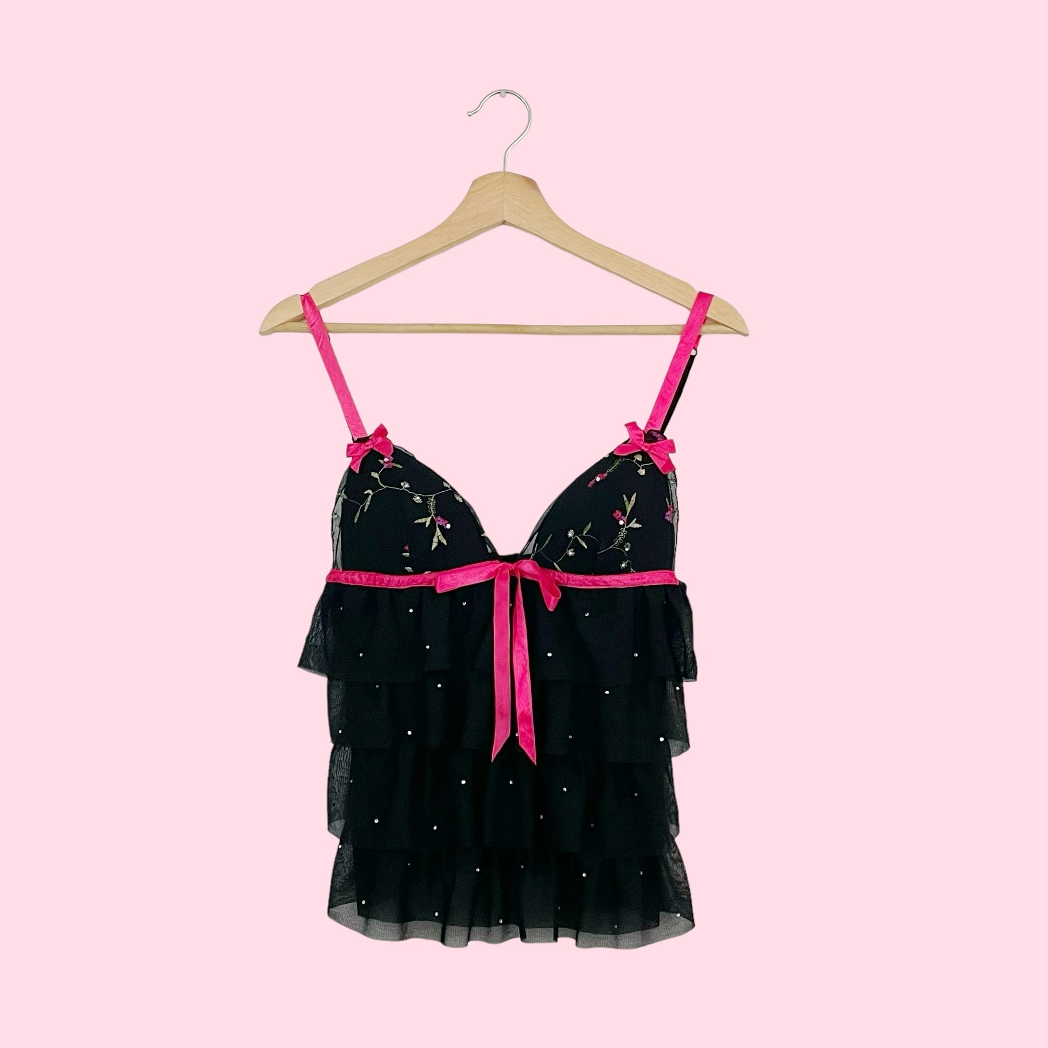 EMBROIDERED RHINESTONE LINGERIE TOP (S)