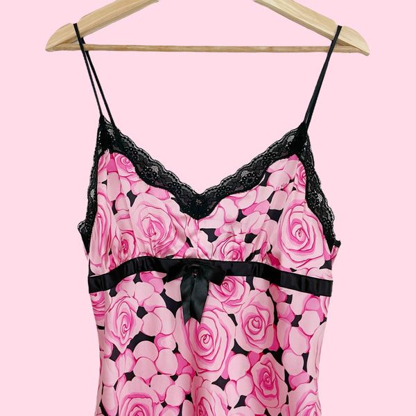 ROSE PRINT SILK SLIP DRESS (M)