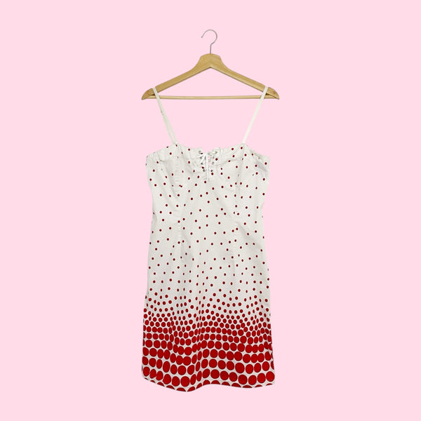 Y2K White + Red Dot Print Midi Dress (L)