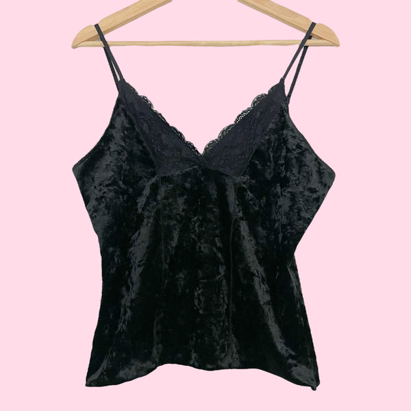BLACK VELVET LACE TRIM TANK TOP (L)