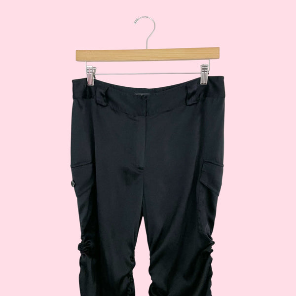 Y2K Black Silk Cinched Cargo Pants (10)