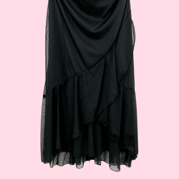 BLACK BEADED GATHERED MIDI DRESS (M)