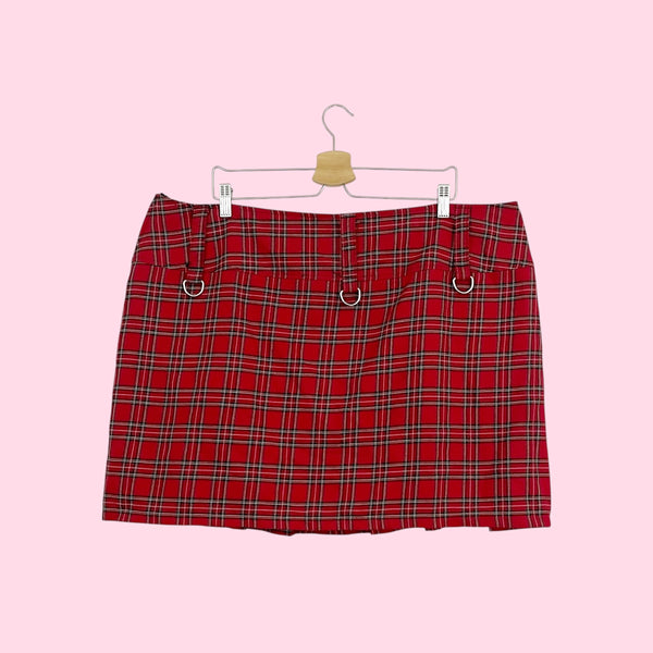 Le Metal Lip Service Red Plaid Skirt (20)