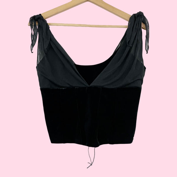 BLACK VELVET LACE UP TANK W/ MESH (10)